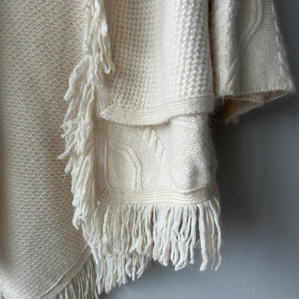 Anthropologie Sleeping on Snow Fringe Cardigan Cream Wool Angora Blend - Picture 2 of 10